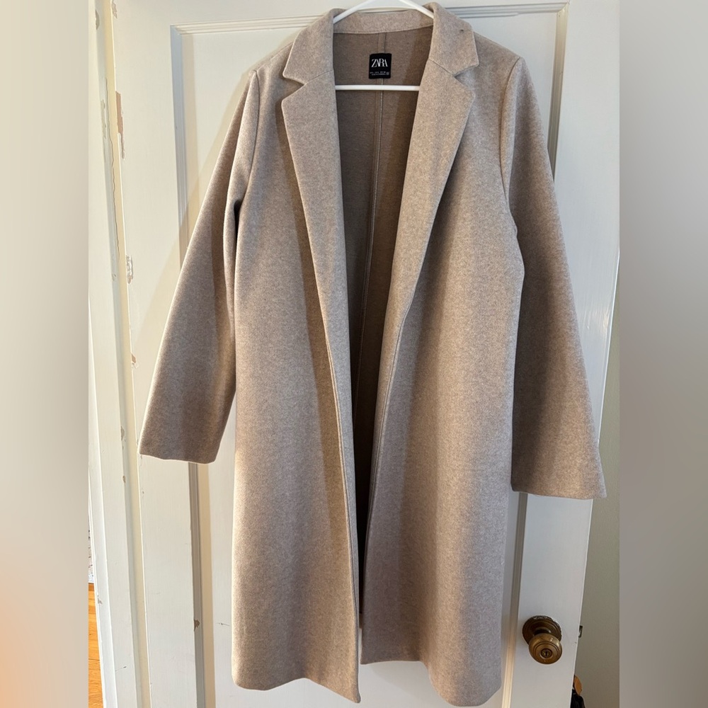 Zara Beige Open-Front Long Coat